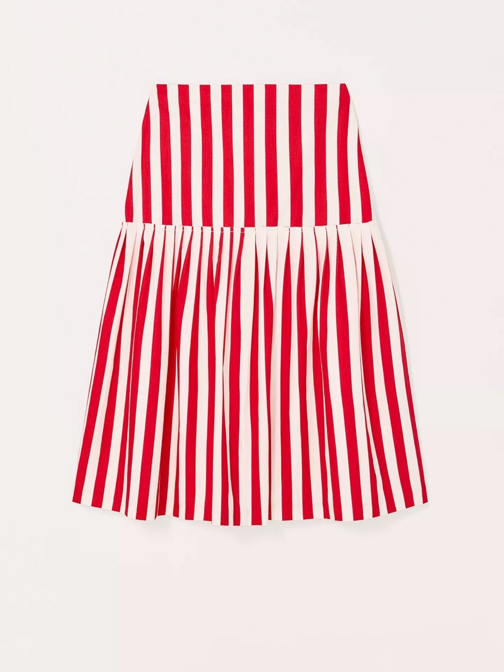 Zara Red and White Striped Pleated A-Line Skirt